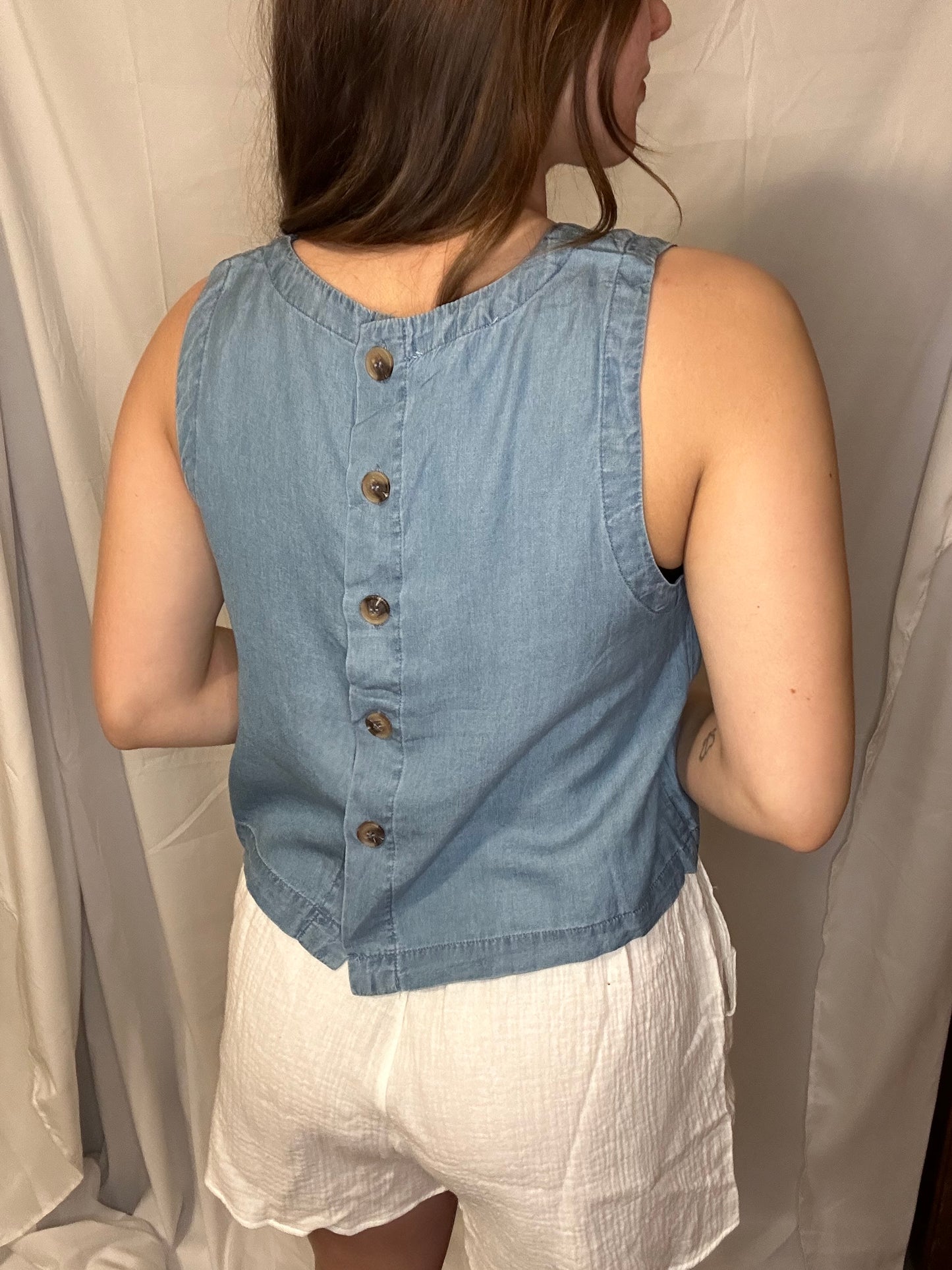 Back Button Sleeveless Top