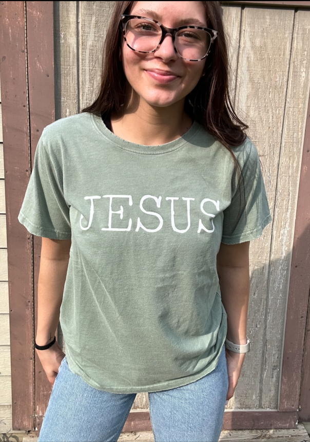 Jesus Tee- OLIVE